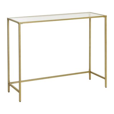 Vasagle Console Table, Tempered Glass Table, Modern Sofa or Entryway Table, Metal Frame, Sturdy, Adjustable Feet, for Living Room, Hallway, Golden LGT26G by Mahmayi