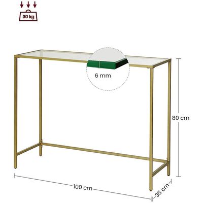 Vasagle Console Table, Tempered Glass Table, Modern Sofa or Entryway Table, Metal Frame, Sturdy, Adjustable Feet, for Living Room, Hallway, Golden LGT26G by Mahmayi