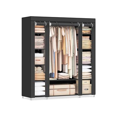 Songmics 59" Portable Clothes Closet Wardrobe Storage Organizer with Non-Woven Fabric, Quick and Easy to Assemble, Extra Strong and Durable, Black ULSF03H by Mahmayi