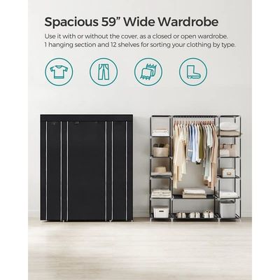 Songmics 59" Portable Clothes Closet Wardrobe Storage Organizer with Non-Woven Fabric, Quick and Easy to Assemble, Extra Strong and Durable, Black ULSF03H by Mahmayi