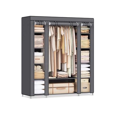 Songmics 59 Inch Closet Organizer Wardrobe Closet Portable Closet shelves, Closet Storage Organizer with Non-woven Fabric, Quick and Easy to Assemble, Extra Strong and Durable, Gray ULSF03G by Mahmayi