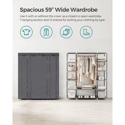 Songmics 59 Inch Closet Organizer Wardrobe Closet Portable Closet shelves, Closet Storage Organizer with Non-woven Fabric, Quick and Easy to Assemble, Extra Strong and Durable, Gray ULSF03G by Mahmayi