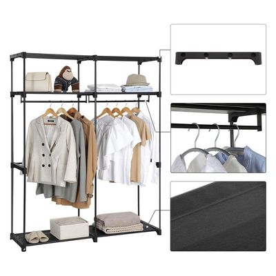 Songmics Wardrobe with 2 Clothes Rails, Clothes Storage, Fabric Cabinet, Clothes Rack, Foldable, Dressing Room, Bedroom, 43 x 140 x 174 cm, Black RYG02BK by Mahmayi