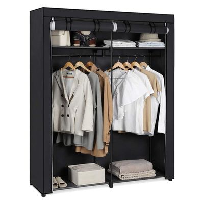 Songmics Wardrobe with 2 Clothes Rails, Clothes Storage, Fabric Cabinet, Clothes Rack, Foldable, Dressing Room, Bedroom, 43 x 140 x 174 cm, Black RYG02BK by Mahmayi