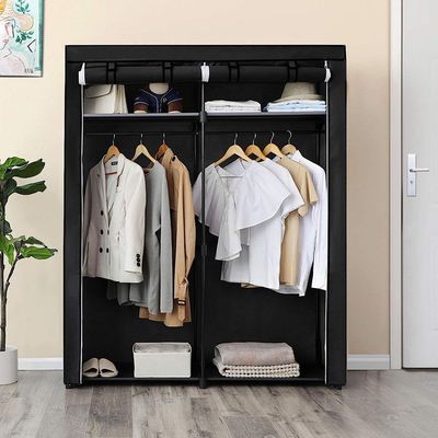 Songmics Wardrobe with 2 Clothes Rails, Clothes Storage, Fabric Cabinet, Clothes Rack, Foldable, Dressing Room, Bedroom, 43 x 140 x 174 cm, Black RYG02BK by Mahmayi