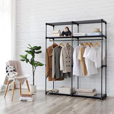 Songmics Wardrobe with 2 Clothes Rails, Clothes Storage, Fabric Cabinet, Clothes Rack, Foldable, Dressing Room, Bedroom, 43 x 140 x 174 cm, Black RYG02BK by Mahmayi