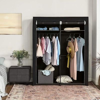 Songmics Wardrobe with 2 Clothes Rails, Clothes Storage, Fabric Cabinet, Clothes Rack, Foldable, Dressing Room, Bedroom, 43 x 140 x 174 cm, Black RYG02BK by Mahmayi