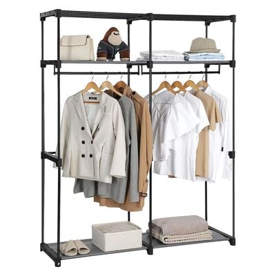 Mahmayi Wardrobe with 2 Clothes Rails, Clothes Storage, Fabric Cabinet, Clothes Rack, Foldable, Dressing Room, Bedroom, 43 x 140 x 174 cm, Black RYG02BK