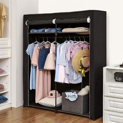 Songmics Wardrobe with 2 Clothes Rails, Clothes Storage, Fabric Cabinet, Clothes Rack, Foldable, Dressing Room, Bedroom, 43 x 140 x 174 cm, Black RYG02BK by Mahmayi