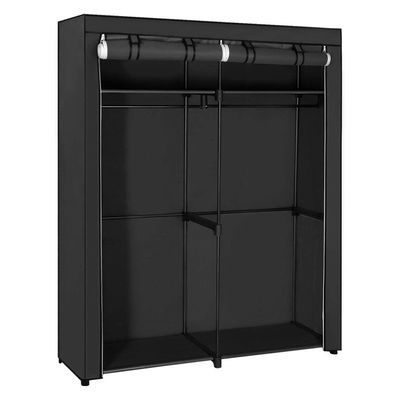 Songmics Wardrobe with 2 Clothes Rails, Clothes Storage, Fabric Cabinet, Clothes Rack, Foldable, Dressing Room, Bedroom, 43 x 140 x 174 cm, Black RYG02BK by Mahmayi