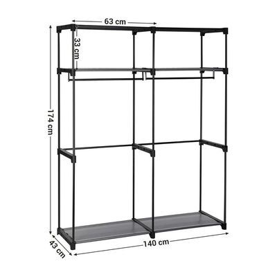 Songmics Wardrobe with 2 Clothes Rails, Clothes Storage, Fabric Cabinet, Clothes Rack, Foldable, Dressing Room, Bedroom, 43 x 140 x 174 cm, Black RYG02BK by Mahmayi