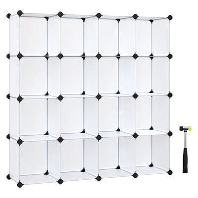 Songmics Cube Storage Organizer, 16-Cube Book Shelf, Closet Organizers and Storage, Room Organization, Cube Shelving for Bedroom Living Room, 12.2 x 48.4 x 48.4 Inches, White ULPC44L by Mahmayi