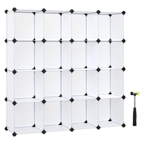 Mahmayi Cube Storage Organizer, 16-Cube Book Shelf, Closet Organizers and Storage, Room Organization, Cube Shelving for Bedroom Living Room, 12.2 x 48.4 x 48.4 Inches, White ULPC44L