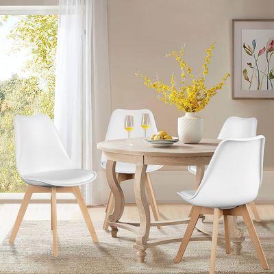 Mahmayi Mid Century Modern DSW Dining Chair with Wood Legs for Kitchen, Living Dining Room, Ultimate Eames Style Retro White Cushion Chair, Set of 1