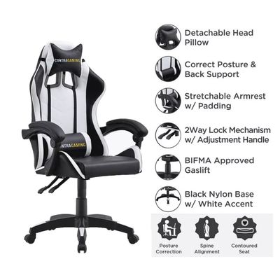 Mahmayi TJ HYG-01 Gaming Chair PU Leatherette High Back Ergonomic Swivel, Tilt Tension Adjustment, Gaming Seat for Professionals (Black/White)