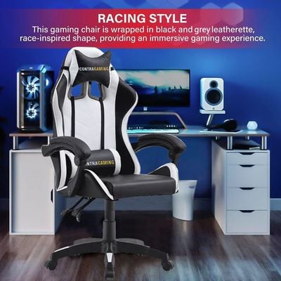 Mahmayi TJ HYG-01 Gaming Chair PU Leatherette High Back Ergonomic Swivel, Tilt Tension Adjustment, Gaming Seat for Professionals (Black/White)