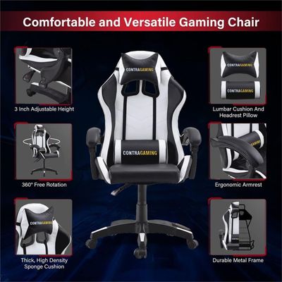 Mahmayi TJ HYG-01 Gaming Chair PU Leatherette High Back Ergonomic Swivel, Tilt Tension Adjustment, Gaming Seat for Professionals (Black/White)