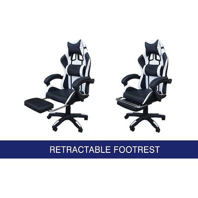 Mahmayi TJ HYG-02 Gaming Chair with Footrest & PU Leatherette High Back Ergonomic Swivel, Tilt Tension Adjustment (Black/White, With Footrest)
