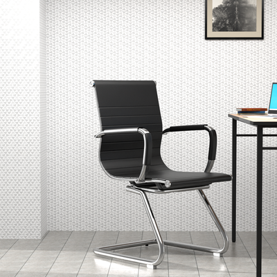 Mahmayi UT-C031V Visitors Chair, Waiting Room & Reception PU Chair, Padding Seat Ergonomic Executive Chair Fixed Armrest Chair Home Office Chair, Durable Base Visitor Armchair Black