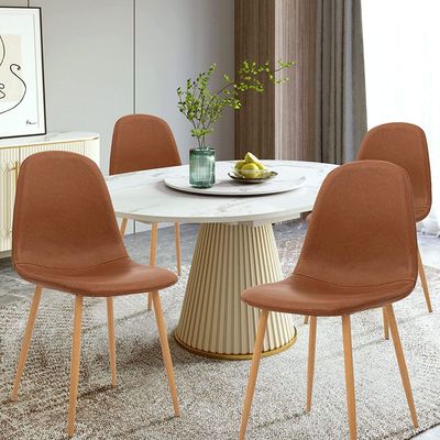 Mahmayi HYDC001 Set of 4 Washable PU Cushion Seat Back Dining Chairs in Elegant Brown - Stylish and Comfortable Seating for Home Dining Spaces