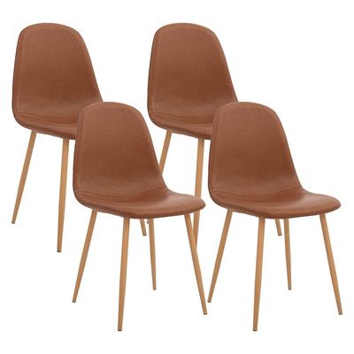 Mahmayi HYDC001 Set of 4 Washable PU Cushion Seat Back Dining Chairs in Elegant Brown - Stylish and Comfortable Seating for Home Dining Spaces