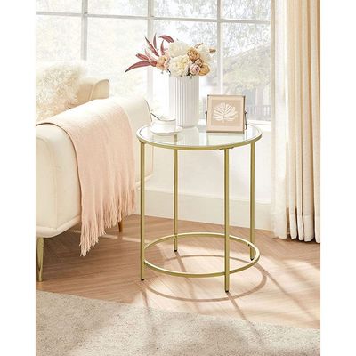 Mahmayi LGT20G Rustic Brown Glass Side Table for Living Room - Elegant and Functional Furniture Accent Piece