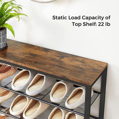 Vasagle Shoe Rack, 5-Tier Shoe Storage Organizer with 4 Metal Mesh Shelves for 16-20 Pairs and Large Surface for Bags, for Entryway, Hallway, Closet, Industrial, Rustic Brown and Black ULBS15BX by Mahmayi