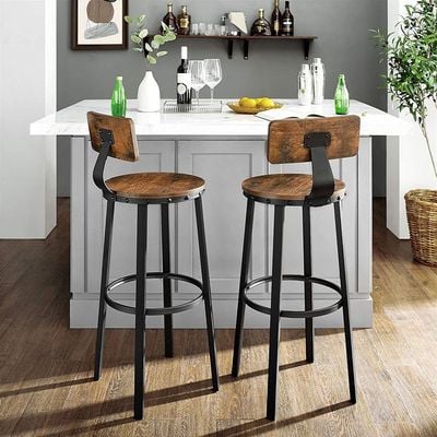 Mahmmayi Bar Stools, Tall Bar Chairs with Backrest, Set of 2 Kitchen Stools, Heavy-Duty Steel Frame, 28.8-Inch High, Easy Assembly, Industrial, Rustic Brown and Black ULBC026B01