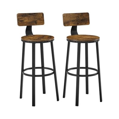 Vasagle Mahmmayi Bar Stools, Tall Bar Chairs with Backrest, Set of 2 Kitchen Stools, Heavy-Duty Steel Frame, 28.8-Inch High, Easy Assembly, Industrial, Rustic Brown and Black ULBC026B01 by Mahmayi