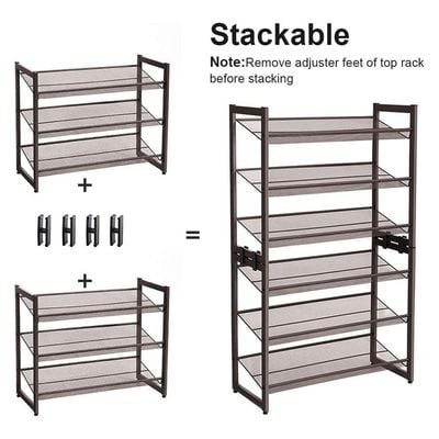 Songmics 3-Tier Stackable Metal Shoe Rack Flat & Slant Adjustable Shoe Organiser Shelf for Closet Bedroom & Entryway Bronze ULMR03A by Mahmayi