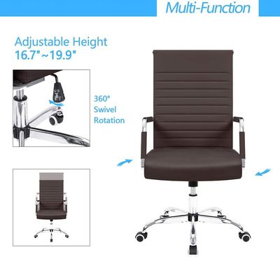 Mahmayi Office Chair - Ribbed Mid-Back PU Leather Executive Conference Seating for Home & Office Use, Ergonomic Desk Chair in Brown