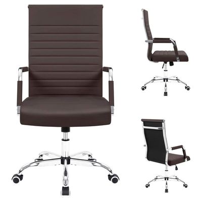 Mahmayi Office Chair - Ribbed Mid-Back PU Leather Executive Conference Seating for Home & Office Use, Ergonomic Desk Chair in Brown