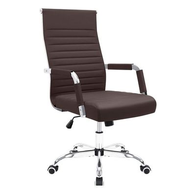 Mahmayi Office Chair - Ribbed Mid-Back PU Leather Executive Conference Seating for Home & Office Use, Ergonomic Desk Chair in Brown