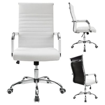  كرسي مكتب Mahmayi - مقعد تنفيذي من جلد البولي يوريثان مضلع في منتصف الظهر للاستخدام في المنزل والمكتب، كرسي مكتب مريح باللون الأبيض