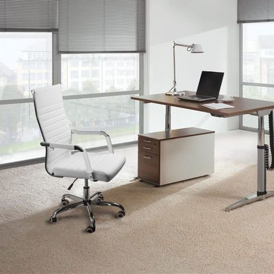 Mahmayi Office Chair - Ribbed Mid-Back PU Leather Executive Conference Seating for Home & Office Use, Ergonomic Desk Chair in White