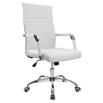 Mahmayi Office Chair - Ribbed Mid-Back PU Leather Executive Conference Seating for Home & Office Use, Ergonomic Desk Chair in White