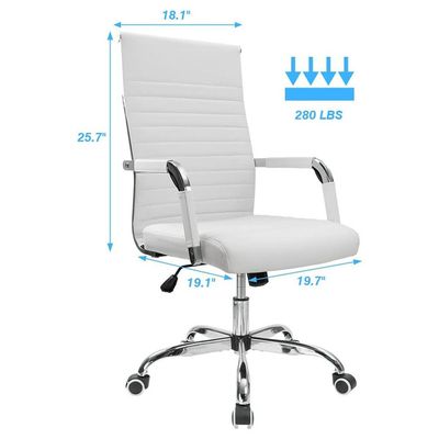 Mahmayi Office Chair - Ribbed Mid-Back PU Leather Executive Conference Seating for Home & Office Use, Ergonomic Desk Chair in White