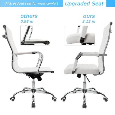 Mahmayi Office Chair - Ribbed Mid-Back PU Leather Executive Conference Seating for Home & Office Use, Ergonomic Desk Chair in White