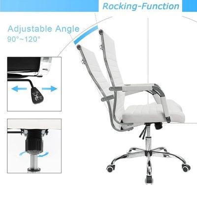 Mahmayi Office Chair - Ribbed Mid-Back PU Leather Executive Conference Seating for Home & Office Use, Ergonomic Desk Chair in White