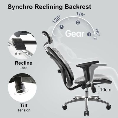 Sihoo Ergonomic Adjustable Office Chair With 3D Arm Rests And Lumbar Support - High Back With Breathable Mesh - Mesh Seat Cushion - Adjustable Head & Reclines Grey by Mahmayi