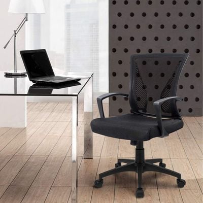 Mahmayi Mid Back Swivel Lumbar Support Mesh Office Chair - Ergonomic Design for Comfortable Work, Adjustable Height, Breathable Fabric - Ideal for Home or Office Use - Black