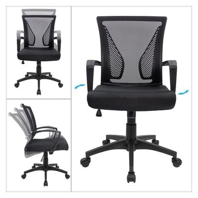 Mahmayi Mid Back Swivel Lumbar Support Mesh Office Chair - Ergonomic Design for Comfortable Work, Adjustable Height, Breathable Fabric - Ideal for Home or Office Use - Black