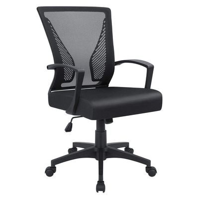 Mahmayi Mid Back Swivel Lumbar Support Mesh Office Chair - Ergonomic Design for Comfortable Work, Adjustable Height, Breathable Fabric - Ideal for Home or Office Use - Black