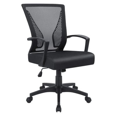   كرسي مكتب شبكي دوار لمنتصف الظهر من Mahmayi - تصميم مريح للعمل المريح، ارتفاع قابل للتعديل، نسيج مسامي - مثالي للاستخدام في المنزل أو المكتب - أسود