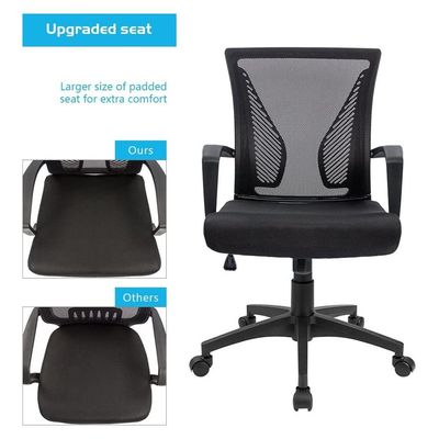 Mahmayi Mid Back Swivel Lumbar Support Mesh Office Chair - Ergonomic Design for Comfortable Work, Adjustable Height, Breathable Fabric - Ideal for Home or Office Use - Black