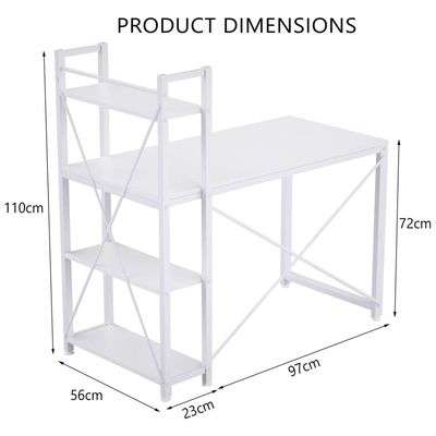 Mahmayi Computer Workstation Table with 4 Tier Storage Shelves for Home and Office Modern Stylish Computer Desk - White