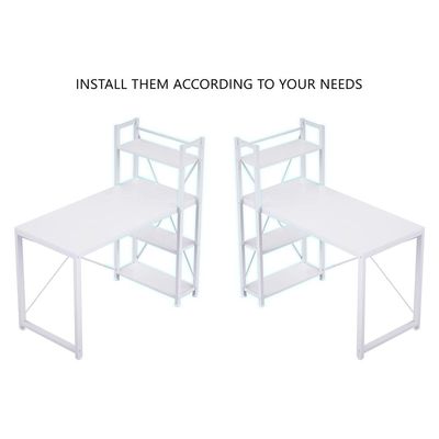 Mahmayi Computer Workstation Table with 4 Tier Storage Shelves for Home and Office Modern Stylish Computer Desk - White