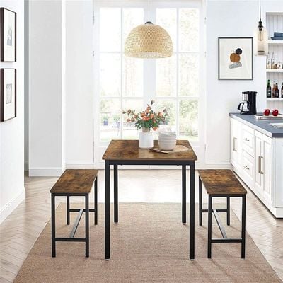 Vasagle Dining Table With 2 Benches, 3 Pieces Set, Kitchen Table Of 110 X 70 X 75 Cm, 2 Benches Of 97 X 30 X 50 Cm Each, Steel Frame, Industrial Design, Rustic Brown And Black Kdt070B01 by Mahmayi