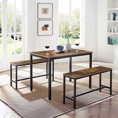 Vasagle Dining Table With 2 Benches, 3 Pieces Set, Kitchen Table Of 110 X 70 X 75 Cm, 2 Benches Of 97 X 30 X 50 Cm Each, Steel Frame, Industrial Design, Rustic Brown And Black Kdt070B01 by Mahmayi