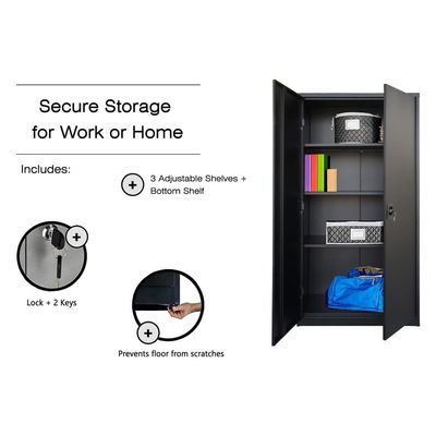 Mahmayi Victory Steel Japan OEM 3 Shelves Steel Filing Cupboard, Office Organizer Storage Solution, Includes Lock with 2 Keys, Metal Cabinet for Documents, Supplies and Hanging Files (BLACK)